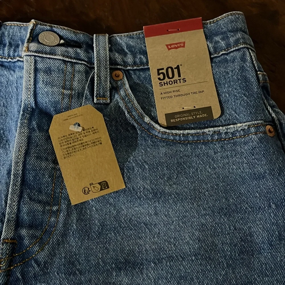 LEVI'S 501 Women's Shorts High Rise Buttoned Fly Distressed Mid Wash M - Picture 6 of 12